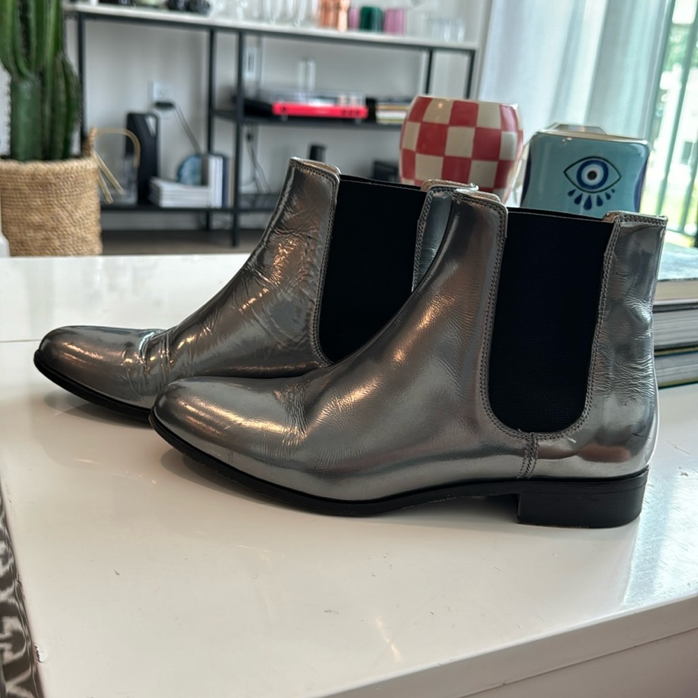 Aquatalia | Yulia Women's Metallic Silver Leather Chelsea Booties